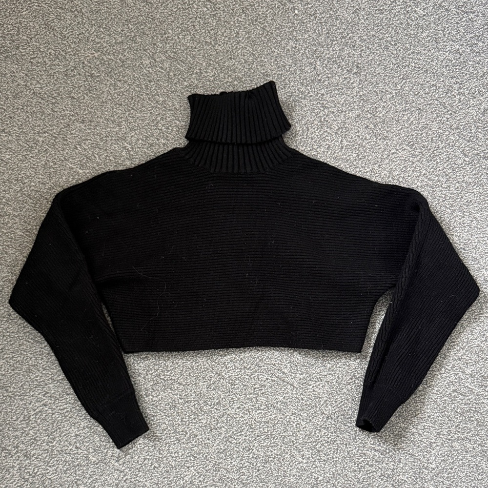 Black Cropped Turtleneck Sweater - Women's